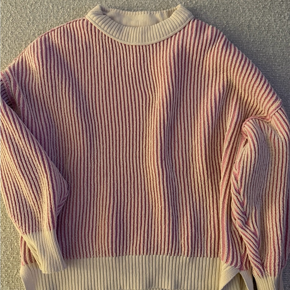 Aerie Pink and White Ribbed Sweater